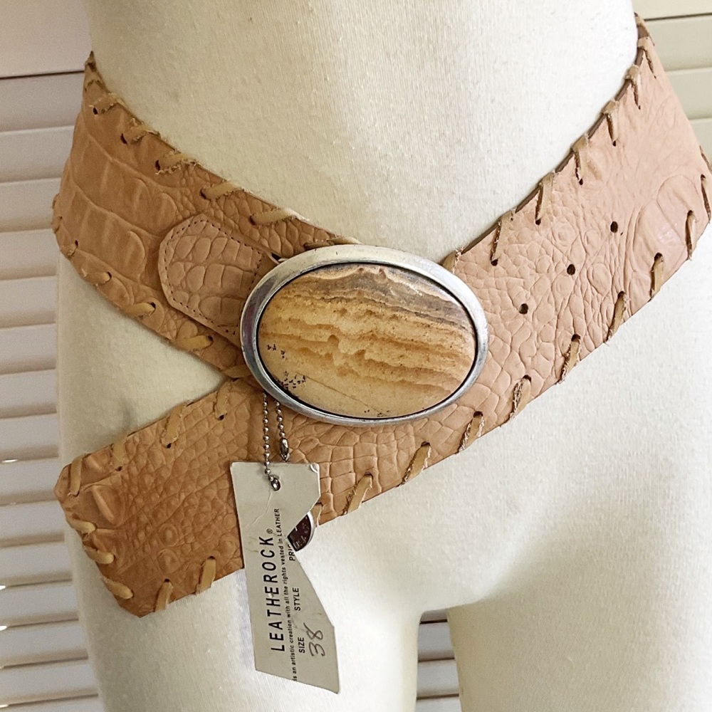 vintage 1980s belt LeatheRock San Diego w/picture jasper belt buckle 38 TAG ON
